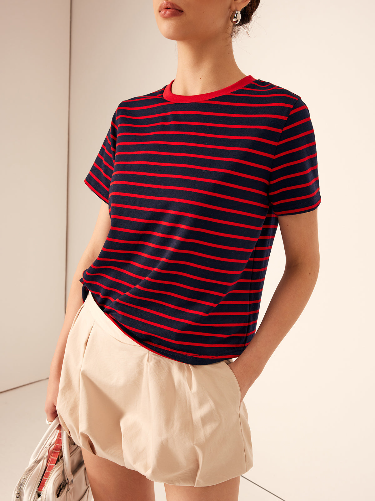 Crew Neck Striped Jersey T-Shirt