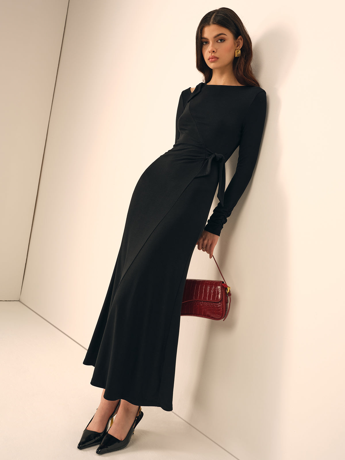 Long Sleeve Knotted Slim Dress