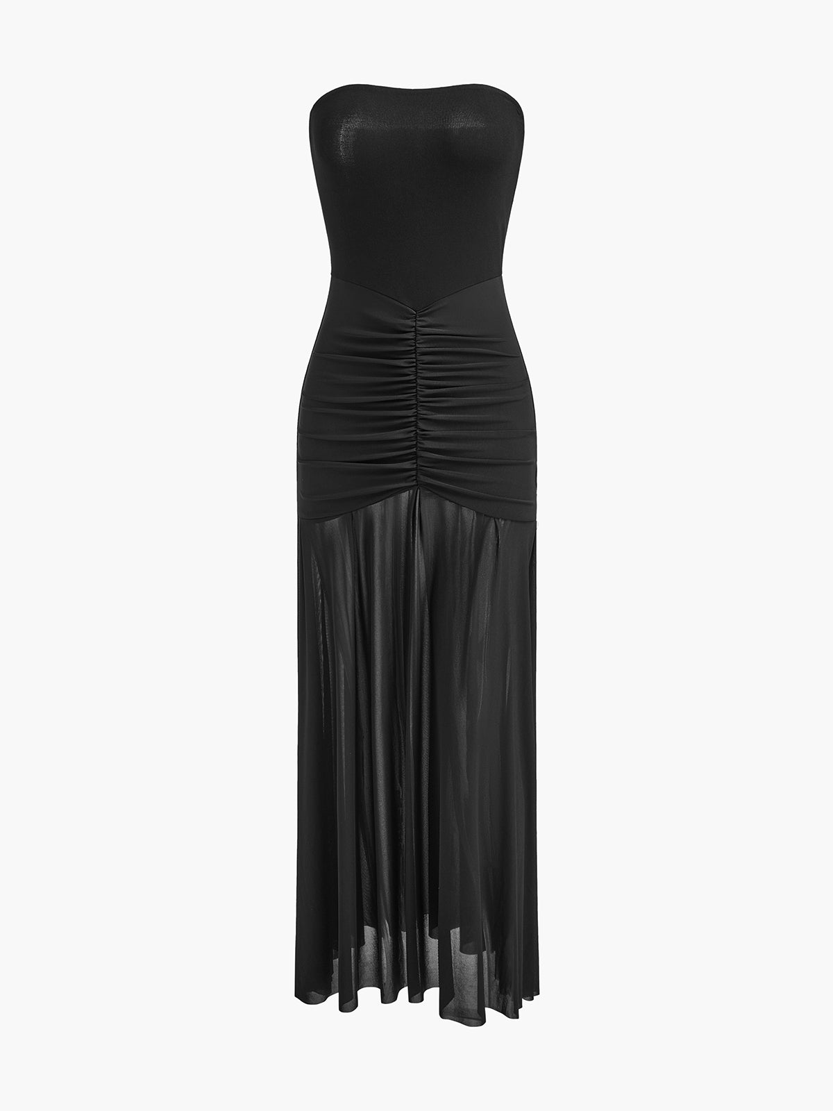 Pleated Mesh Tube Dress With Shawl