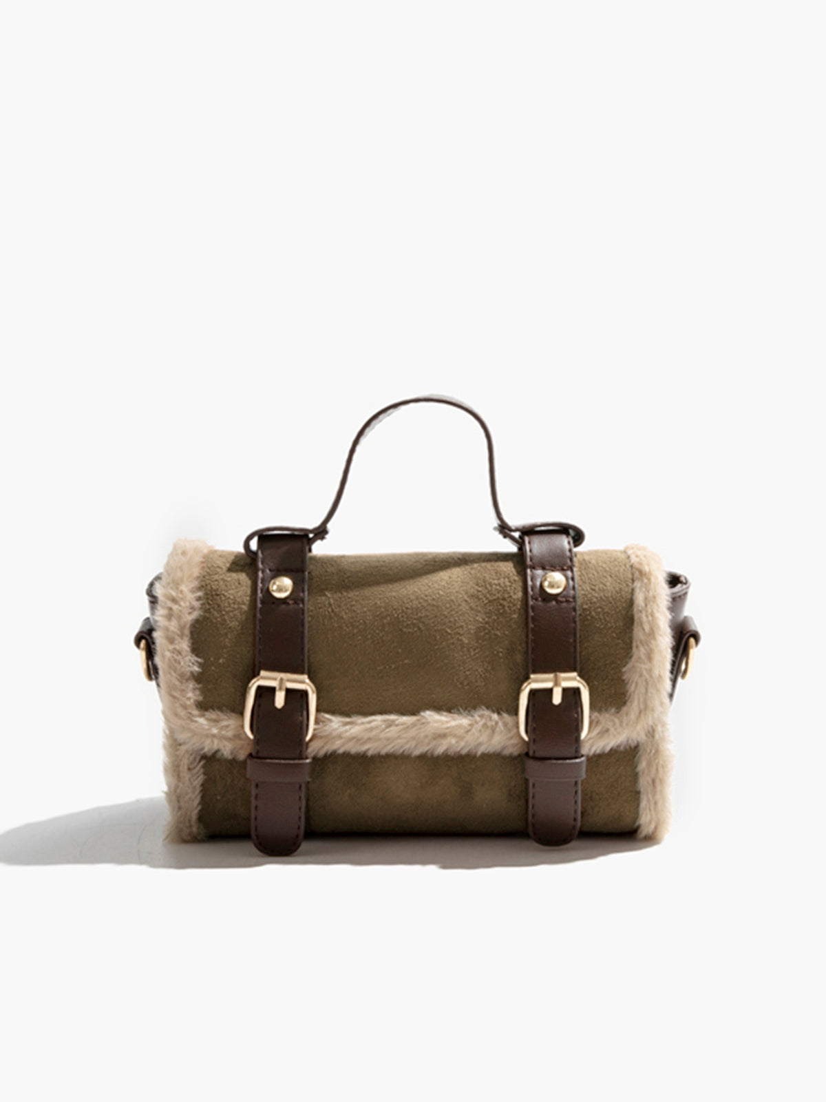 Lambswool Plush Buckle Flap Crossbody Bag