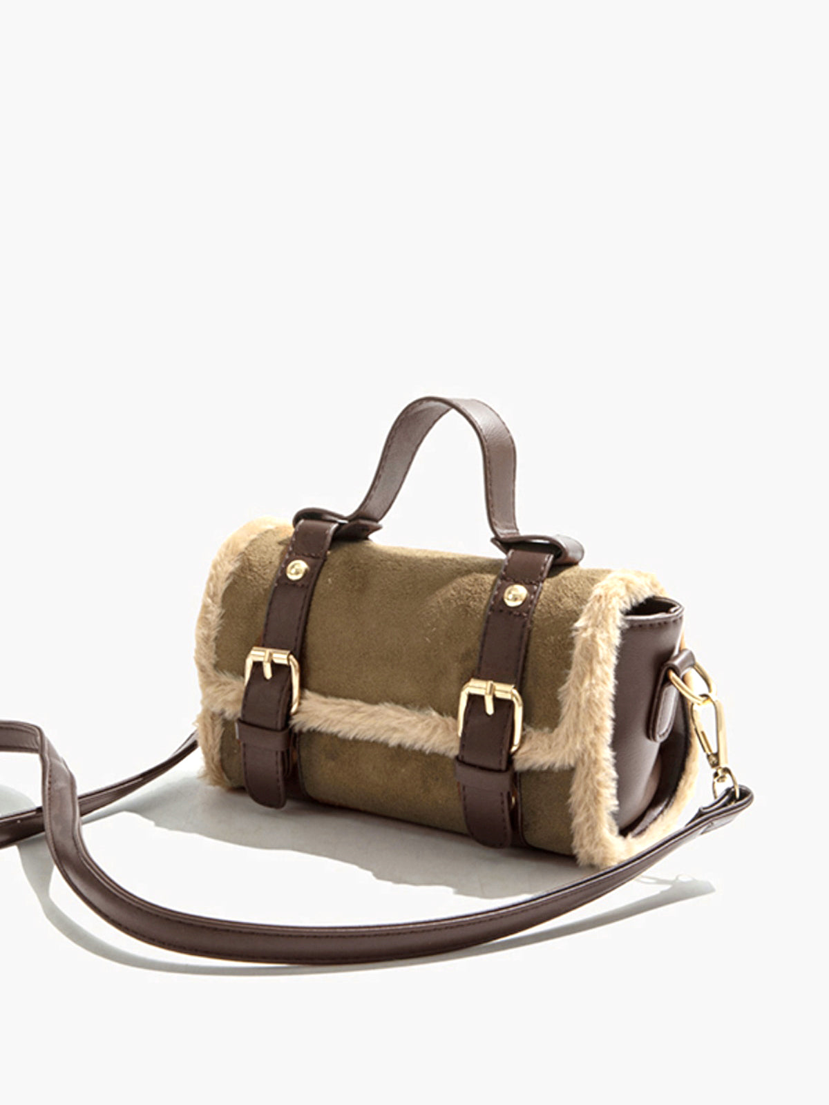 Lambswool Plush Buckle Flap Crossbody Bag