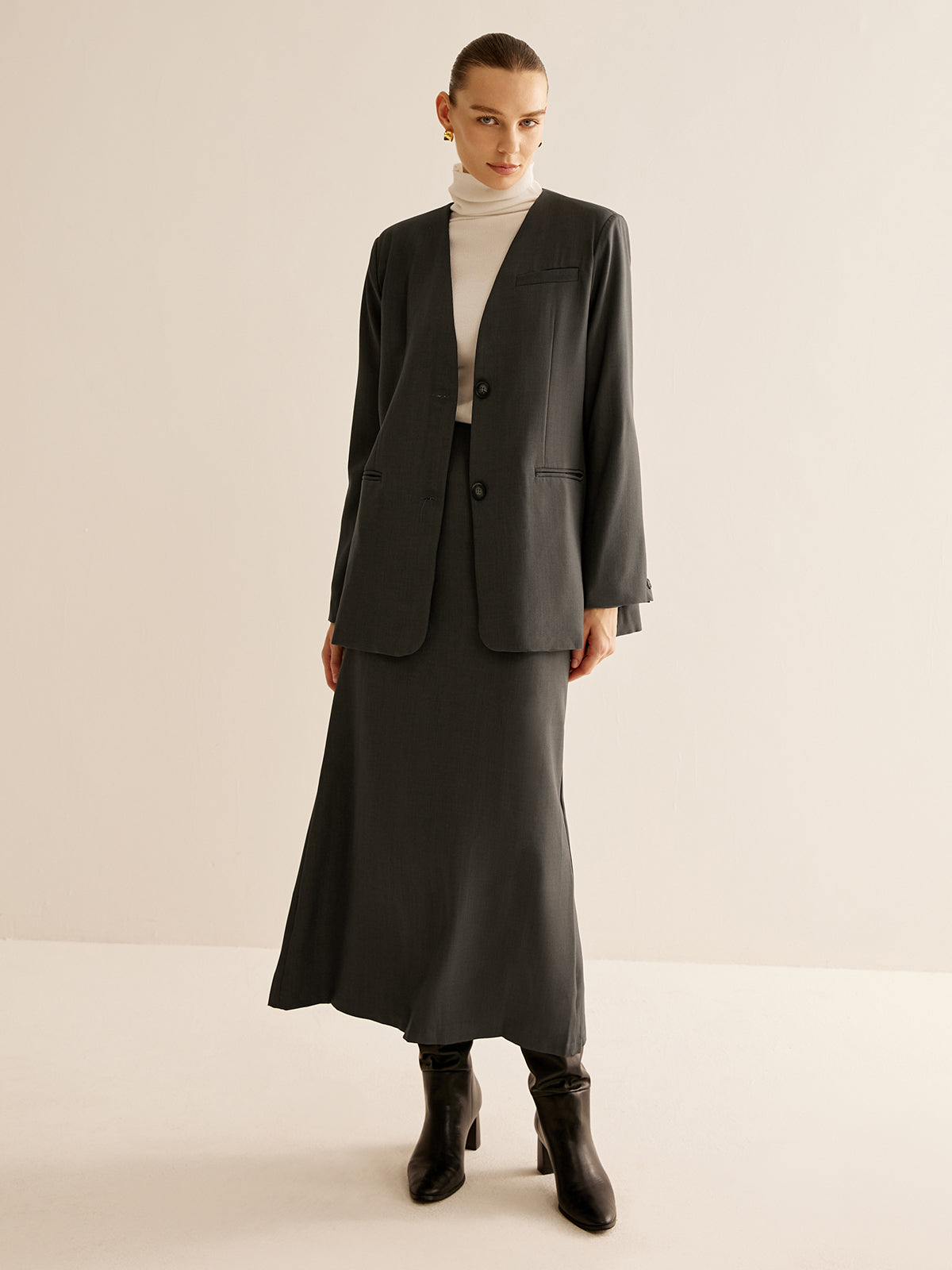 Utility Breasted Split Suit Skirt Set