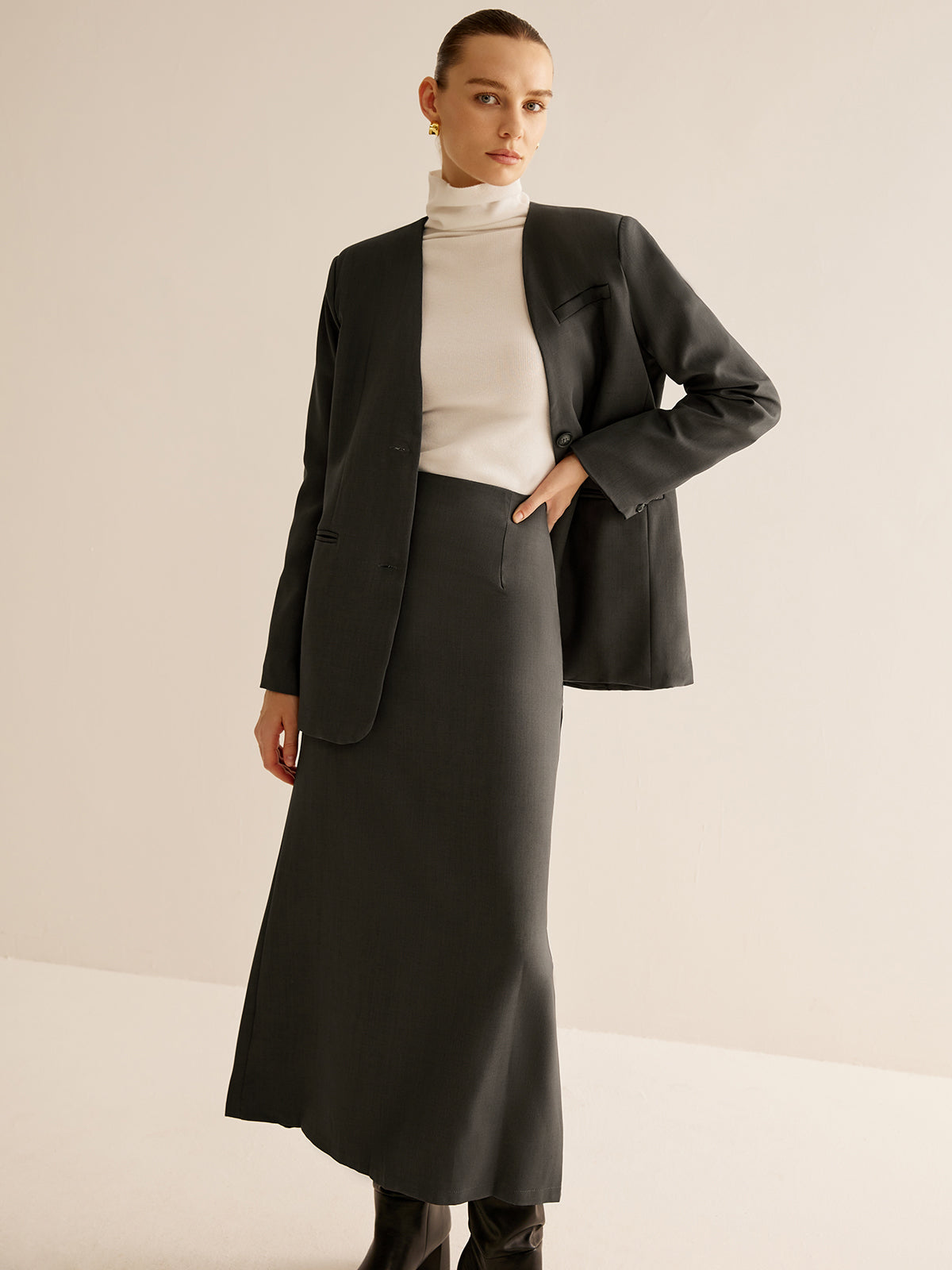 Utility Breasted Split Suit Skirt Set