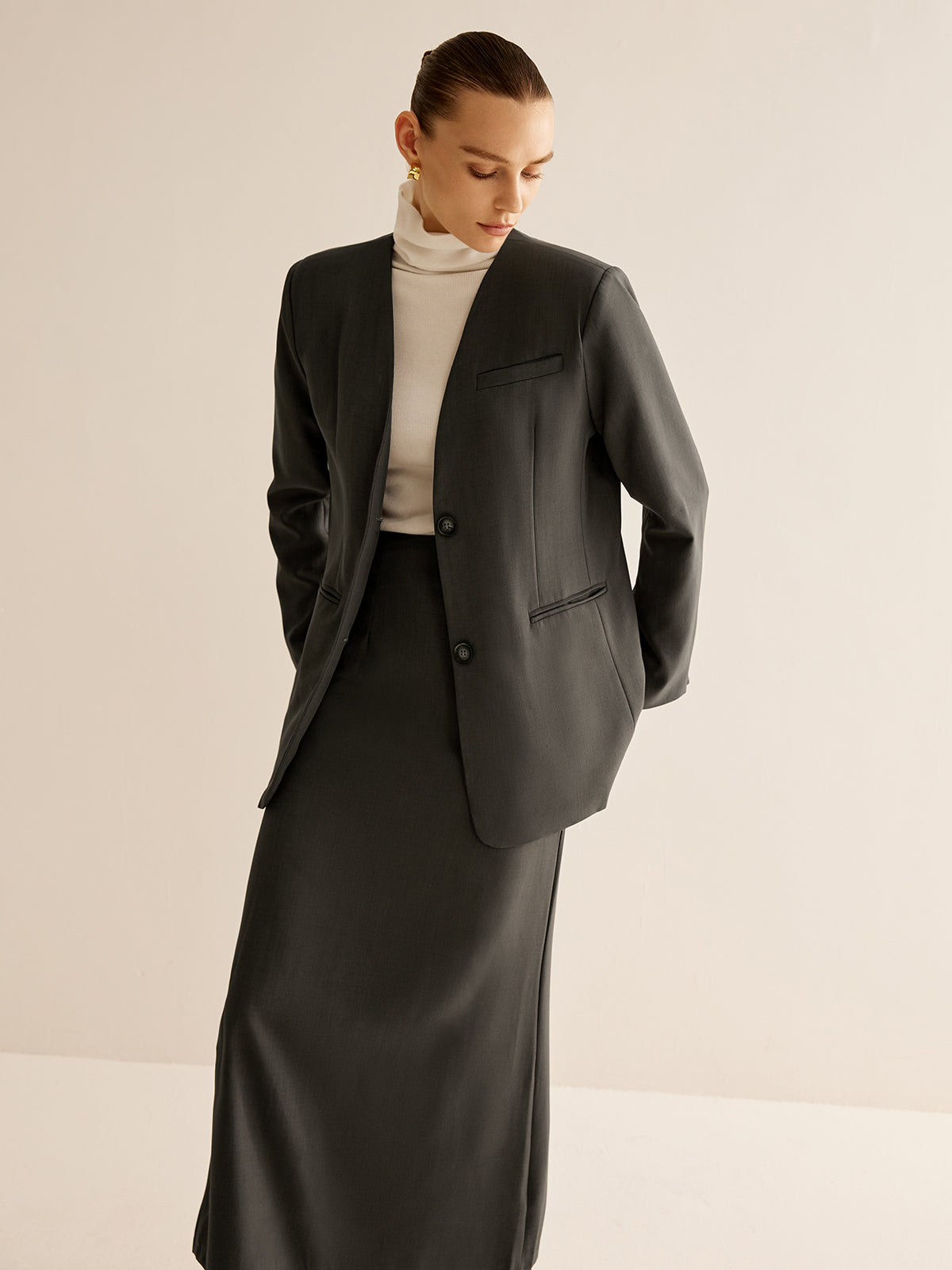 Utility Breasted Split Suit Skirt Set