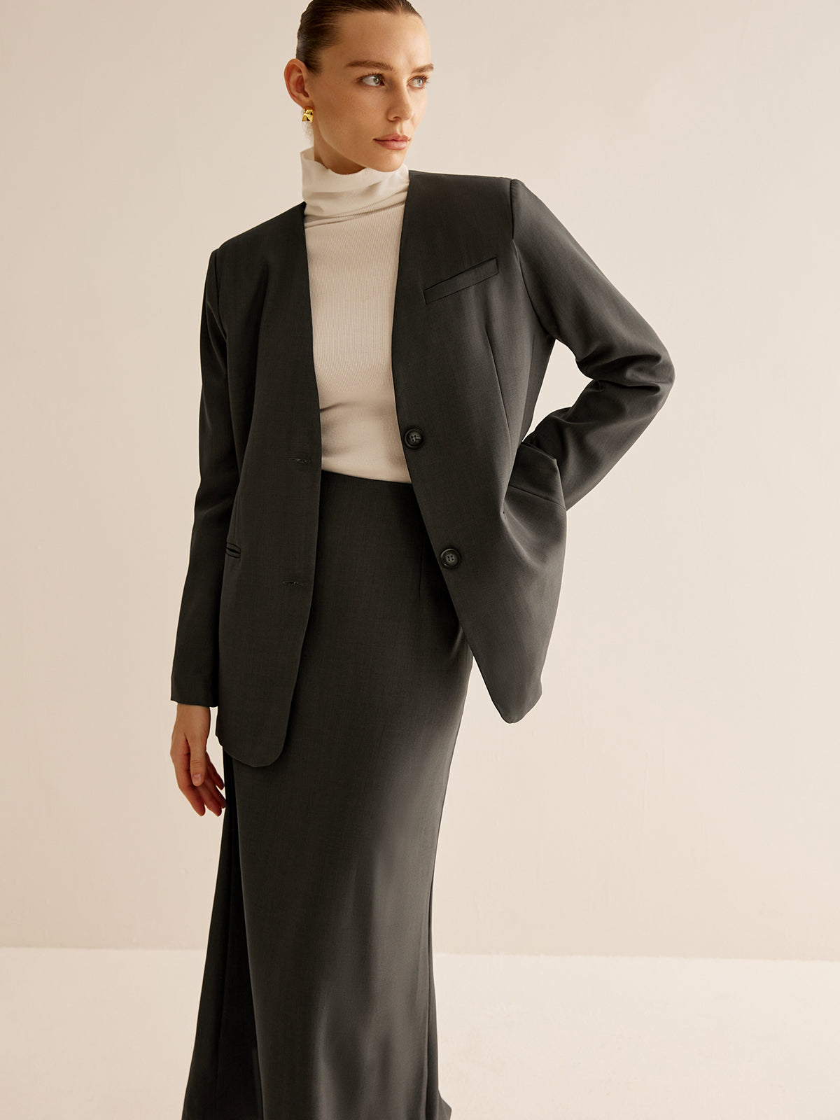 Utility Breasted Split Suit Skirt Set