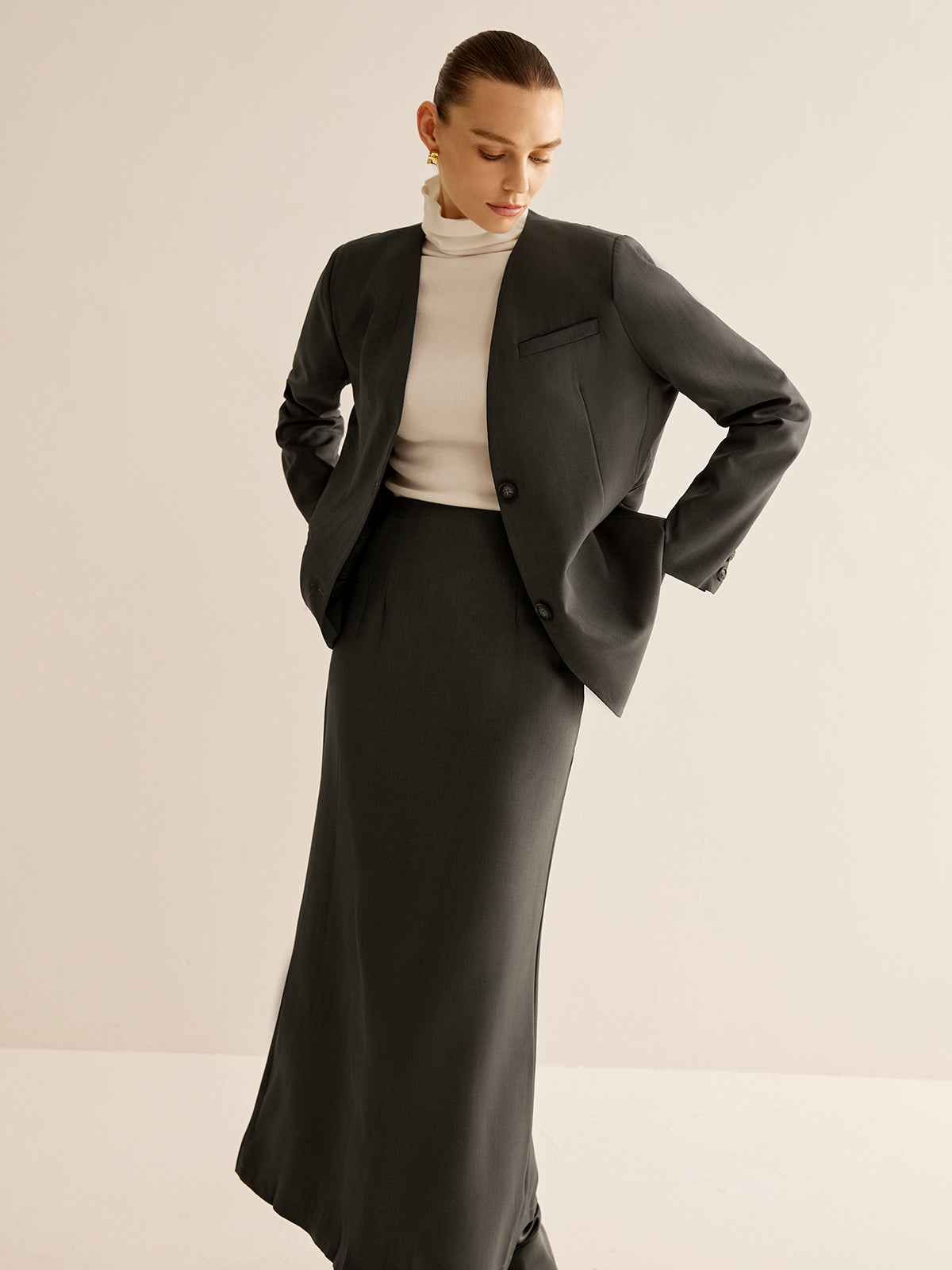 Utility Breasted Split Suit Skirt Set