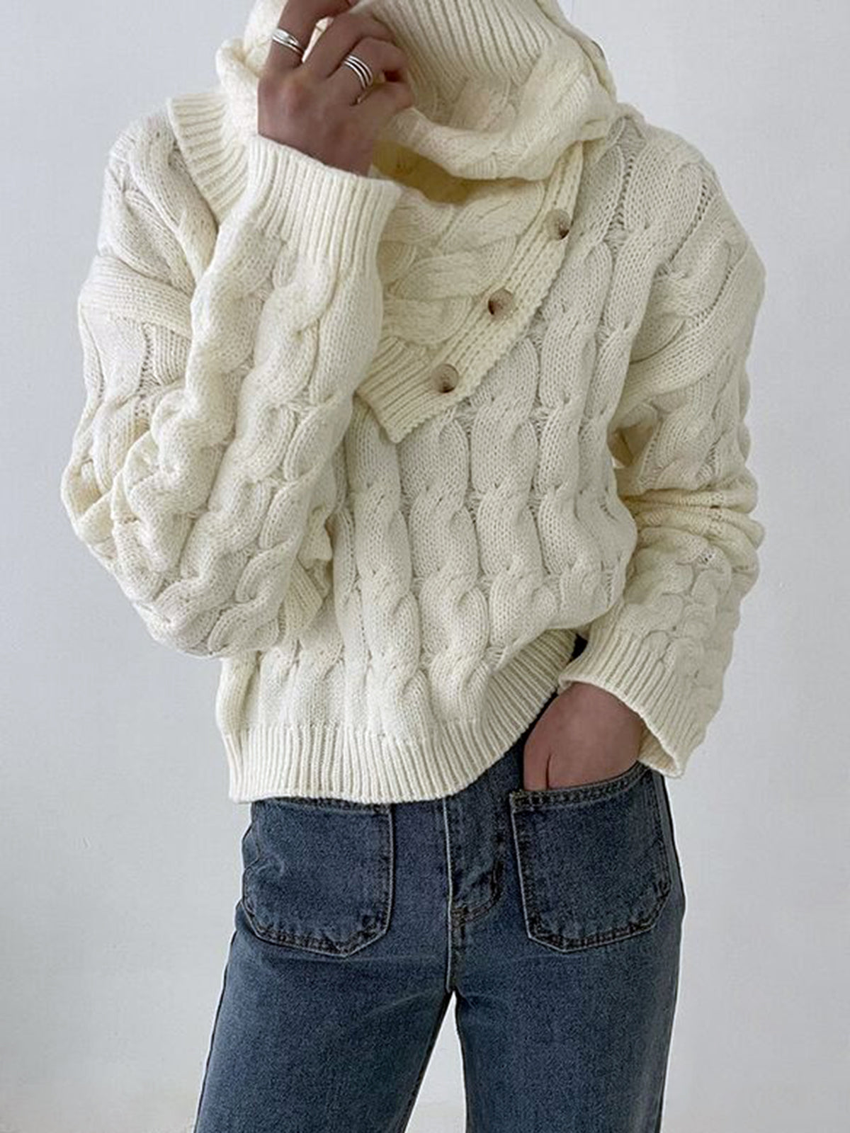 Cable Sweater With Button Scarf