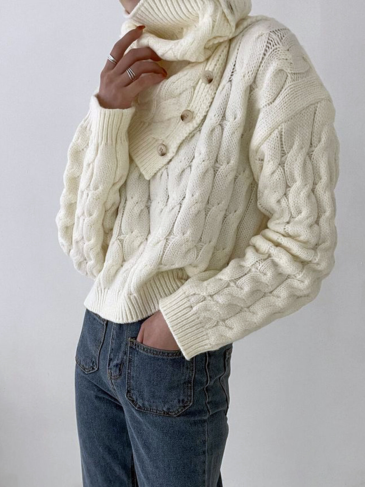 Cable Sweater With Button Scarf