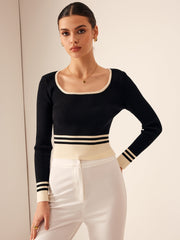 Square Neck Color Block Sweater