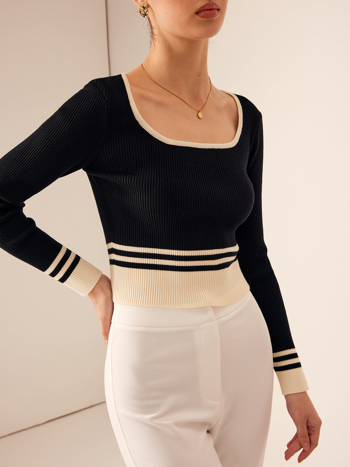 Square Neck Color Block Sweater