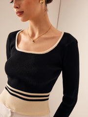 Square Neck Color Block Sweater