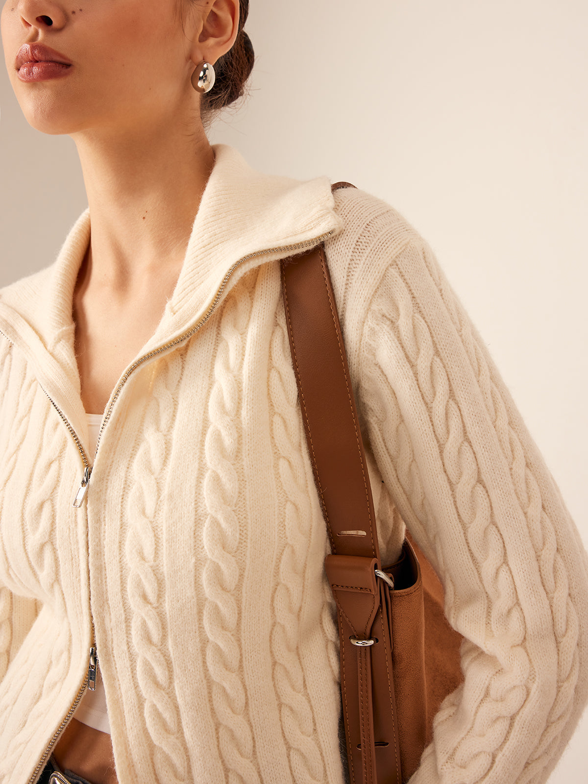 Two-Way Zipper Cable Knit Cardigan