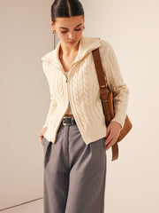 Two-Way Zipper Cable Knit Cardigan