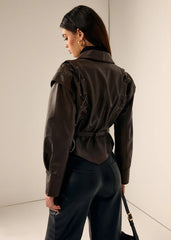 Vintage Leather Wrap Jacket with Belt