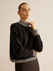 Mock Neck Contrast Pinstripe Sweater