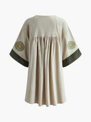 Boheme Embroidery Pleated Half-Sleeve Dress