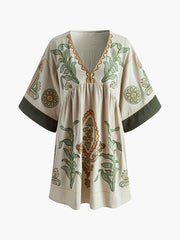 Boheme Embroidery Pleated Half-Sleeve Dress