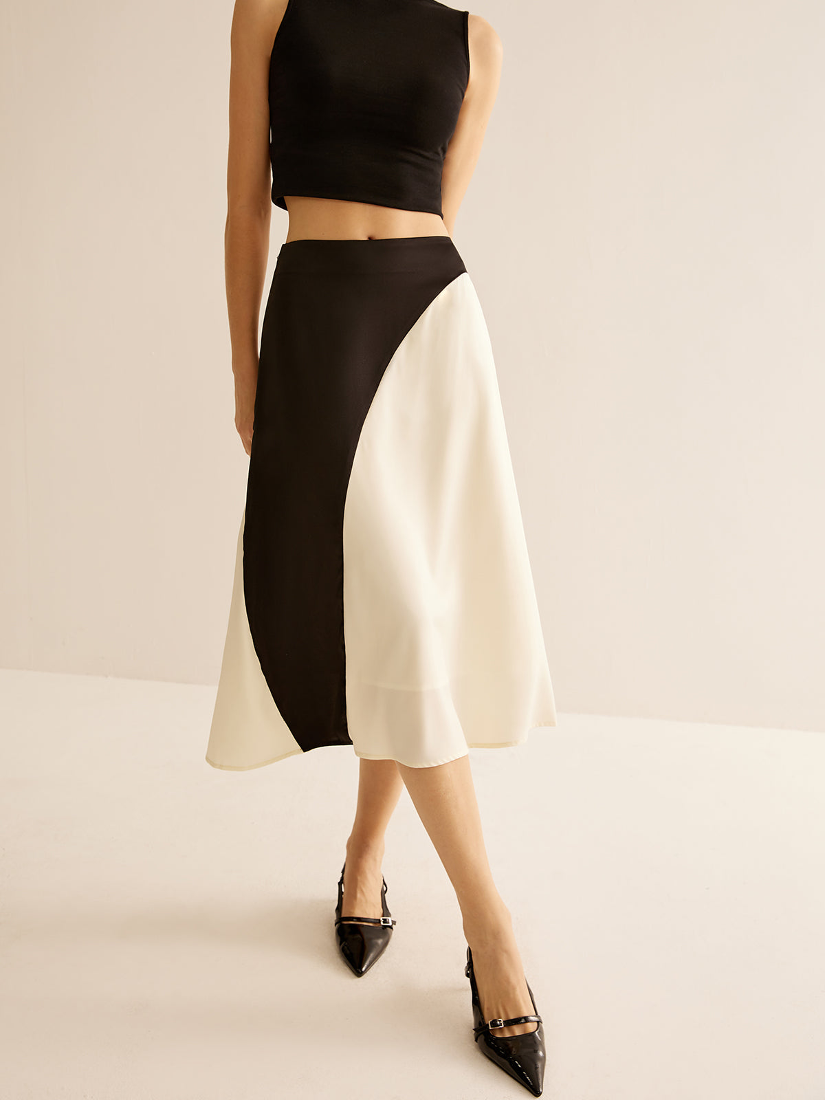 Color Block Midi Skirt