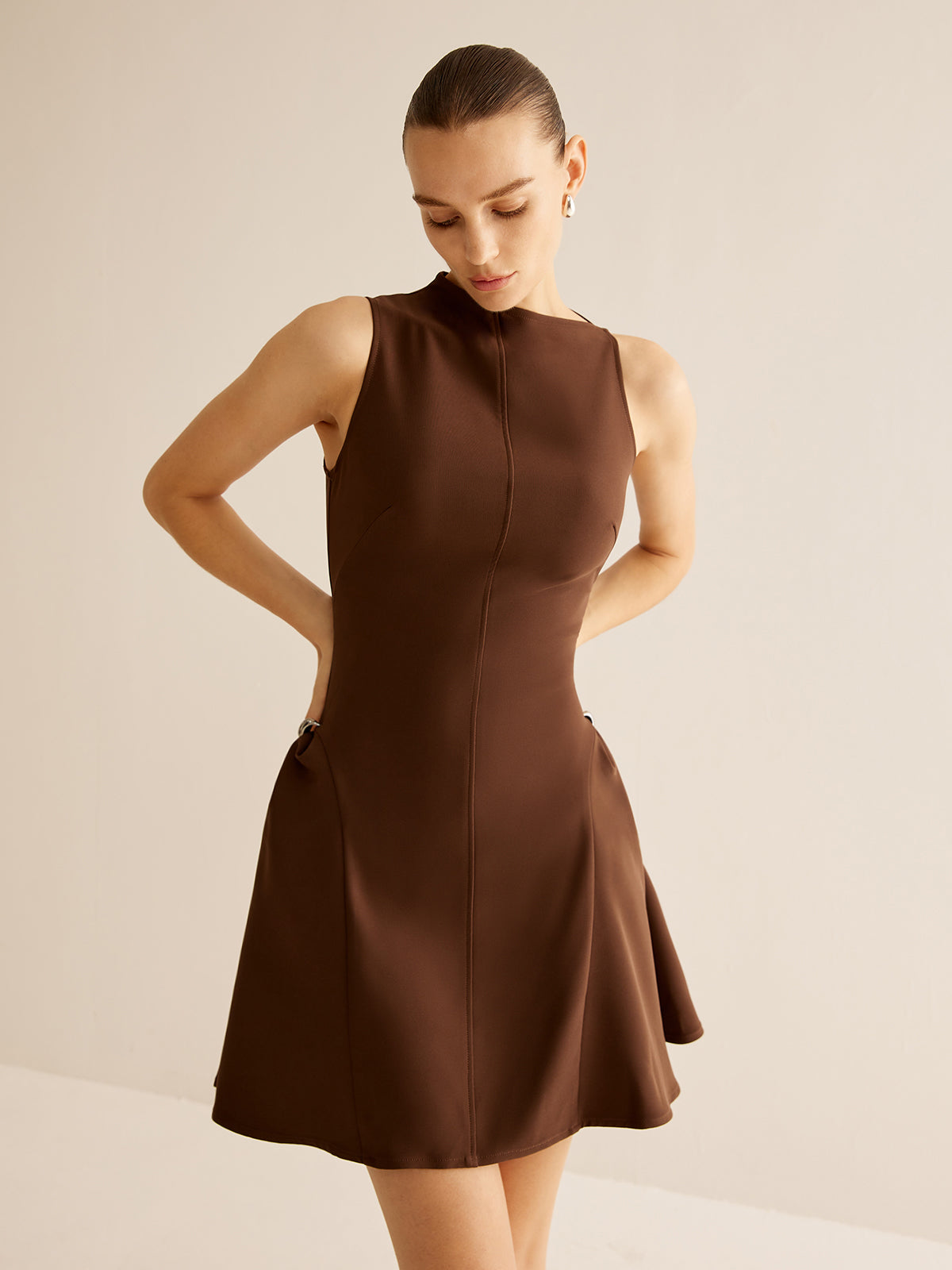 Asymmetrical Collar Panel Ruched Dress