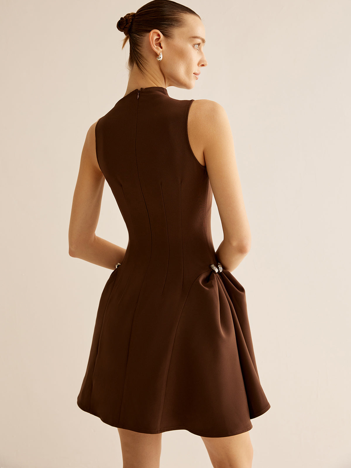 Asymmetrical Collar Panel Ruched Dress