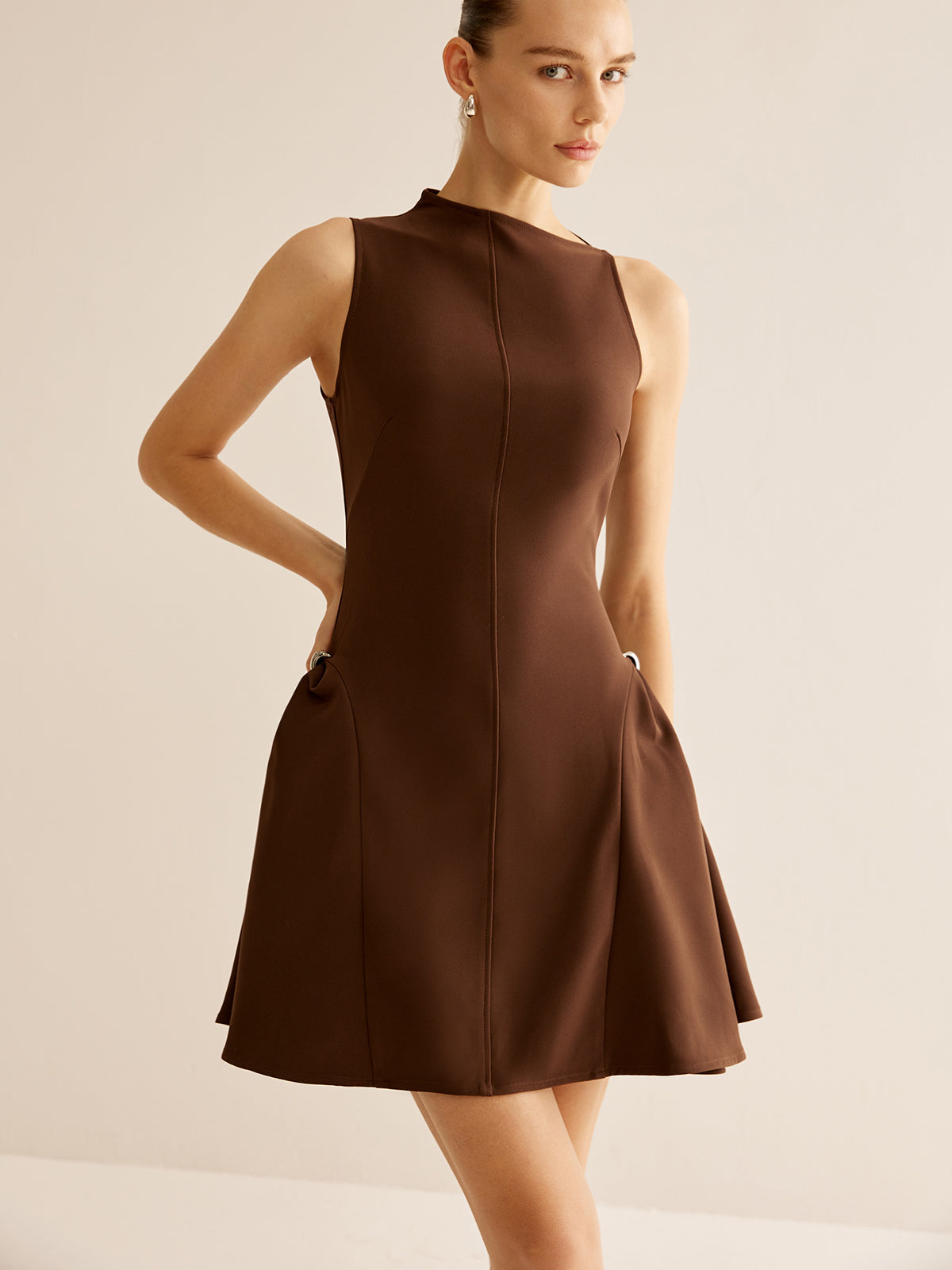 Asymmetrical Collar Panel Ruched Dress