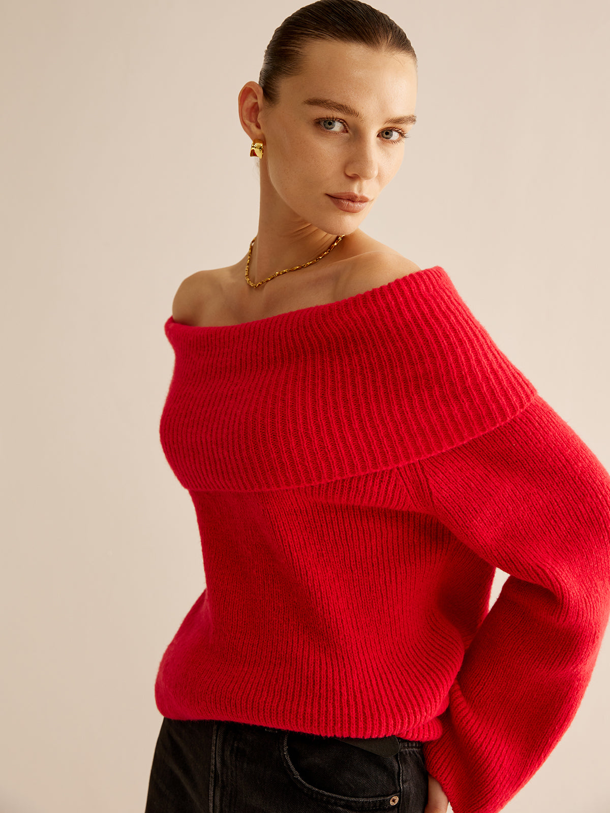 Off-Shoulder Ribbed Sweater