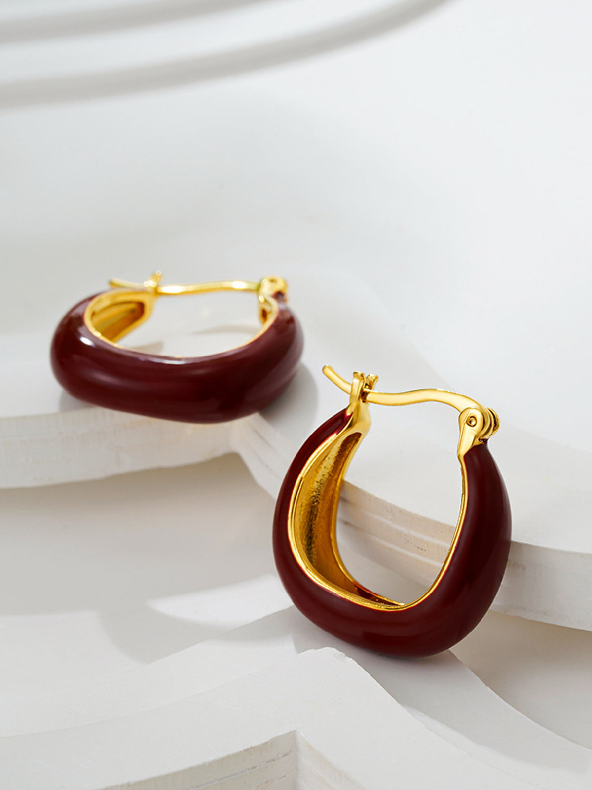 Two Tone U-Shape Stud Hoop Earrings