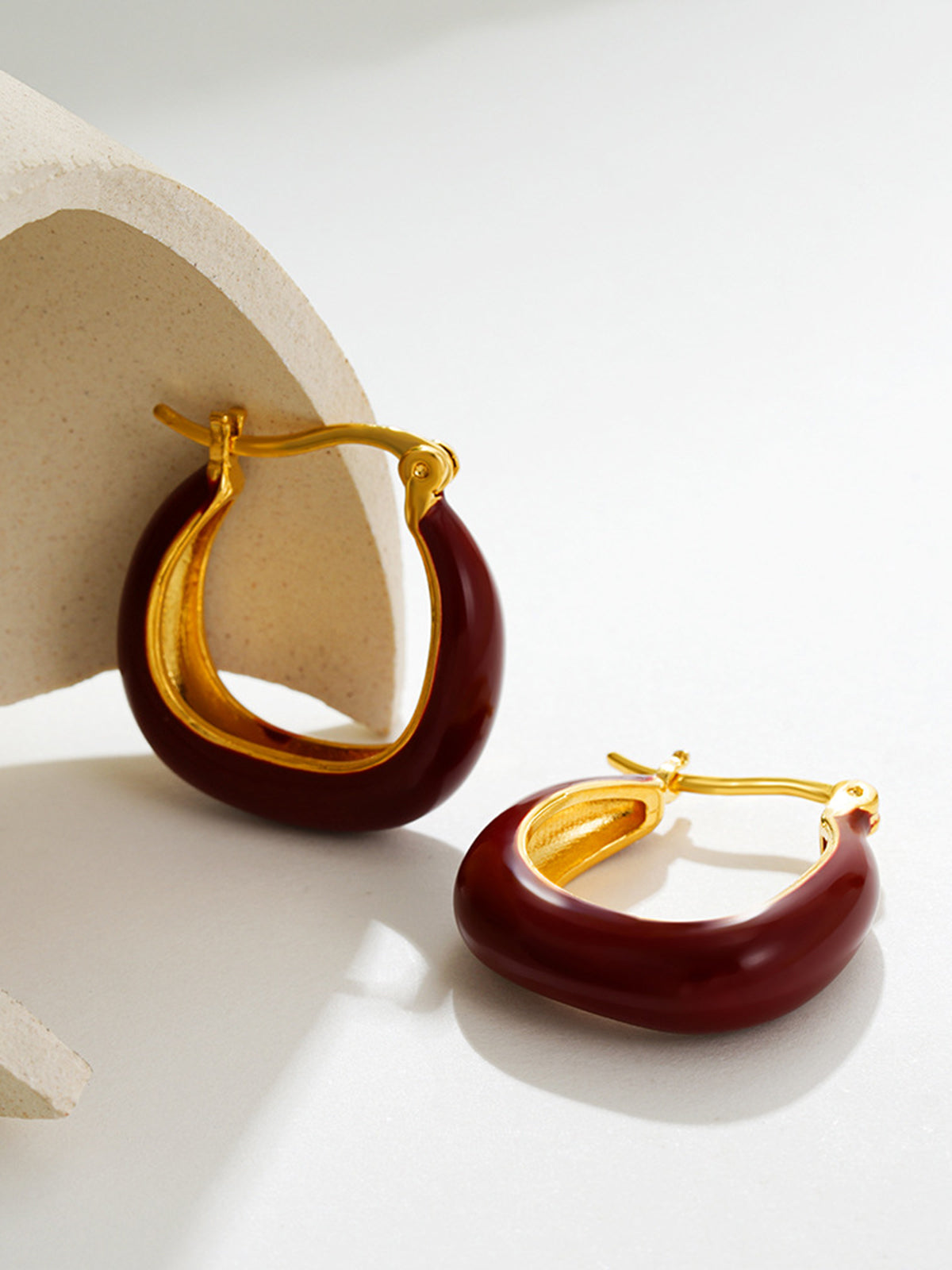 Two Tone U-Shape Stud Hoop Earrings