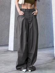 Knotted Pleated Wide-Leg Draped Pants