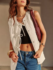 Bow-Decor Zipper Vest