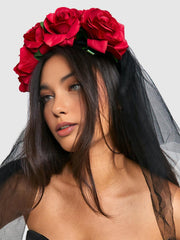 Halloween Rose Flower Black Mesh Headband