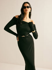 Modal Off-Shoulder Ruched Dress Without Belt