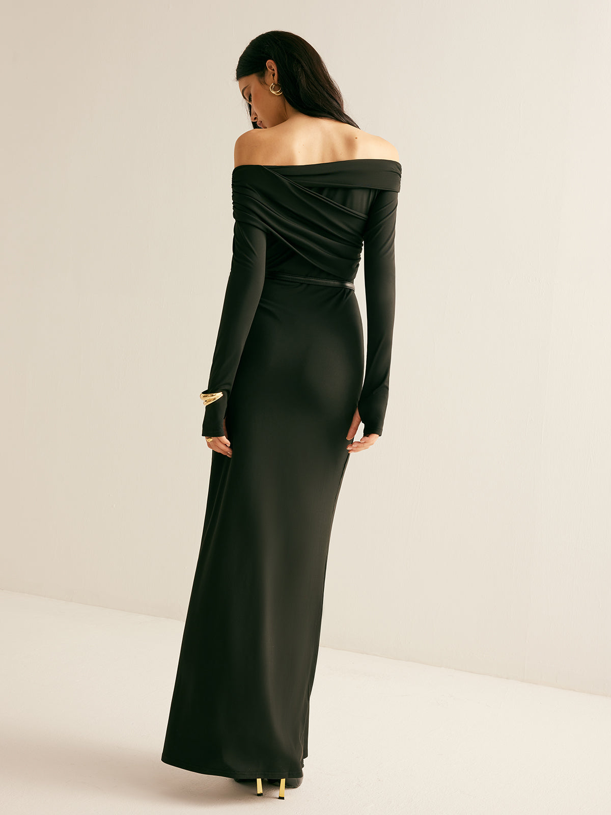 Modal Off-Shoulder Ruched Dress Without Belt