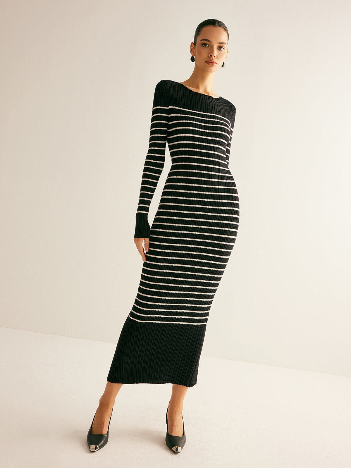 Ribbed Striped Panel Sweater Dress