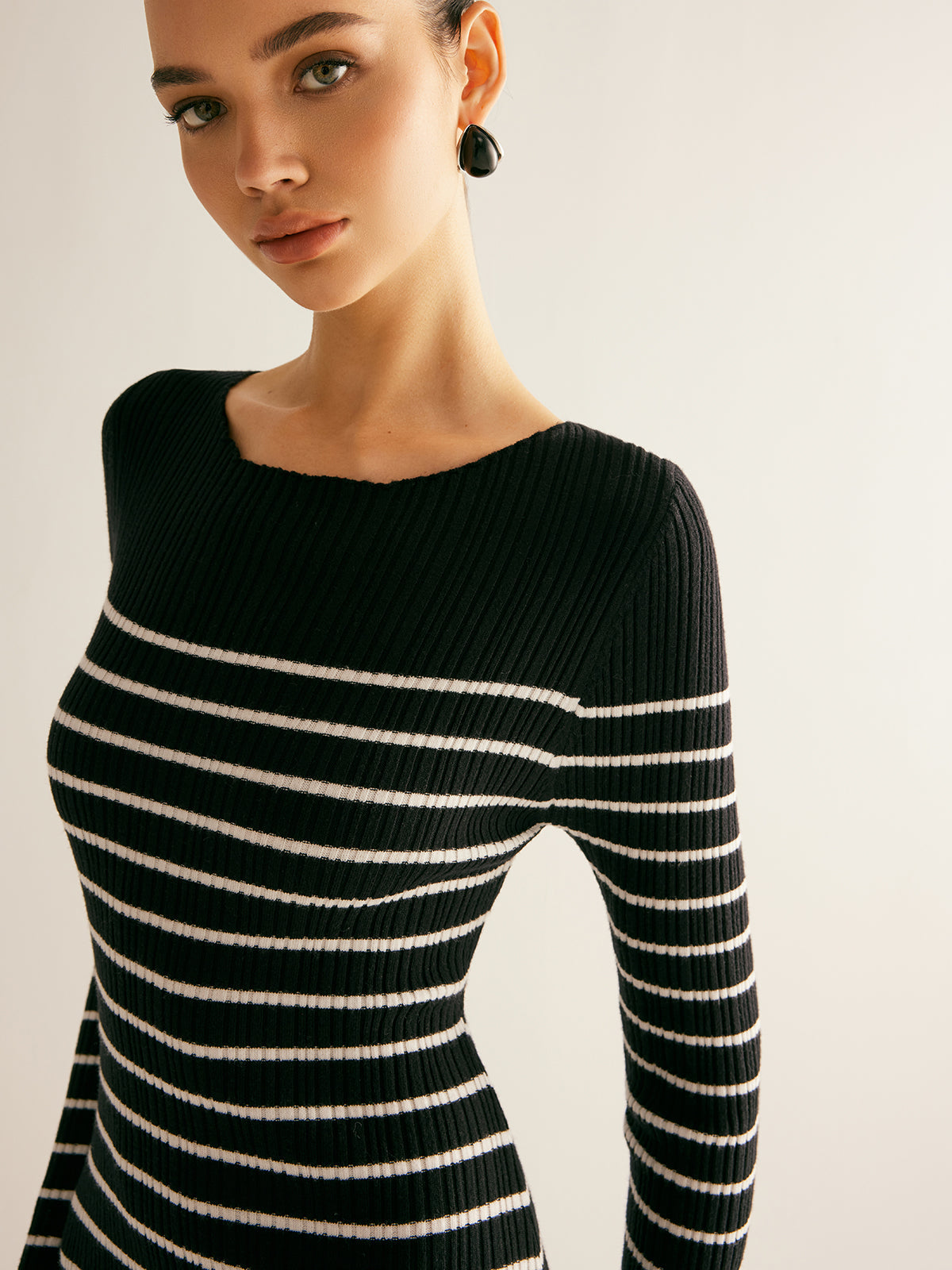 Ribbed Striped Panel Sweater Dress