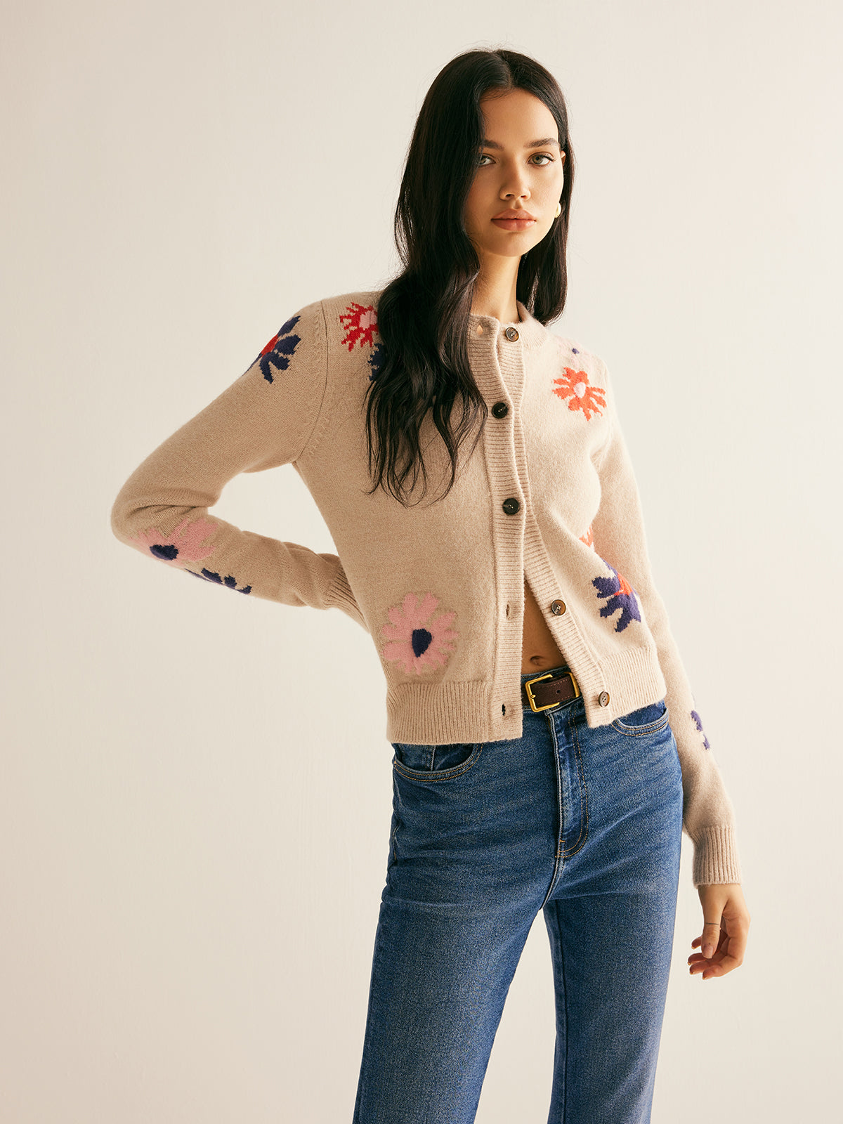 Floral Pattern Breasted Soft Cardigan