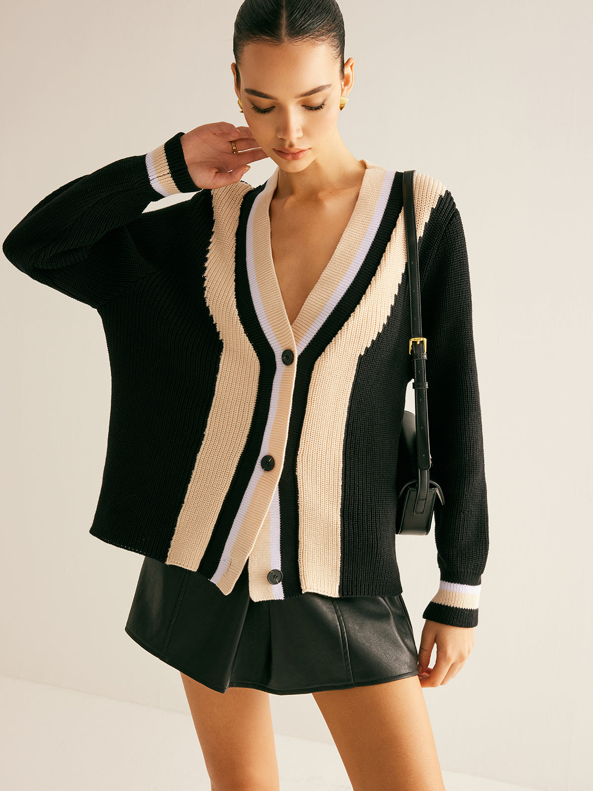 Contrast Trim Ribbed Soft Cardigan