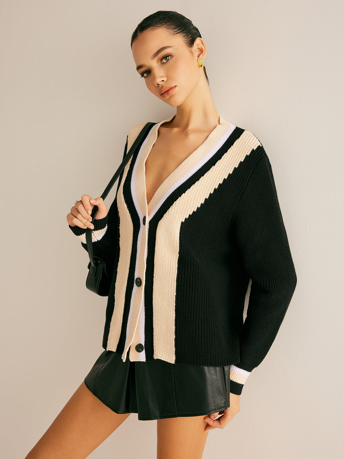 Contrast Trim Ribbed Soft Cardigan