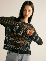 Rhinestone Hollow Knit Top