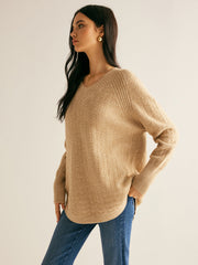 V-Neck Waffle Shift Sweater