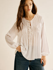 Tie-Front Pleated Blouse