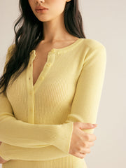 Plain Ribbed Button Sweater Slim Dress