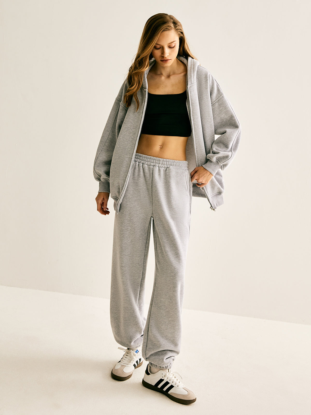 Athleisure Hooded Elastic Waist Pants Set