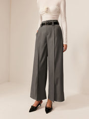 Pleated Wide-Leg Pants Without Belt