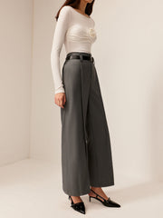 Pleated Wide-Leg Pants Without Belt