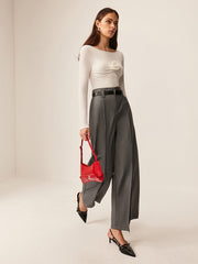 Pleated Wide-Leg Pants Without Belt