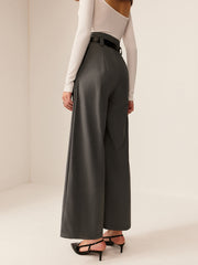 Pleated Wide-Leg Pants Without Belt