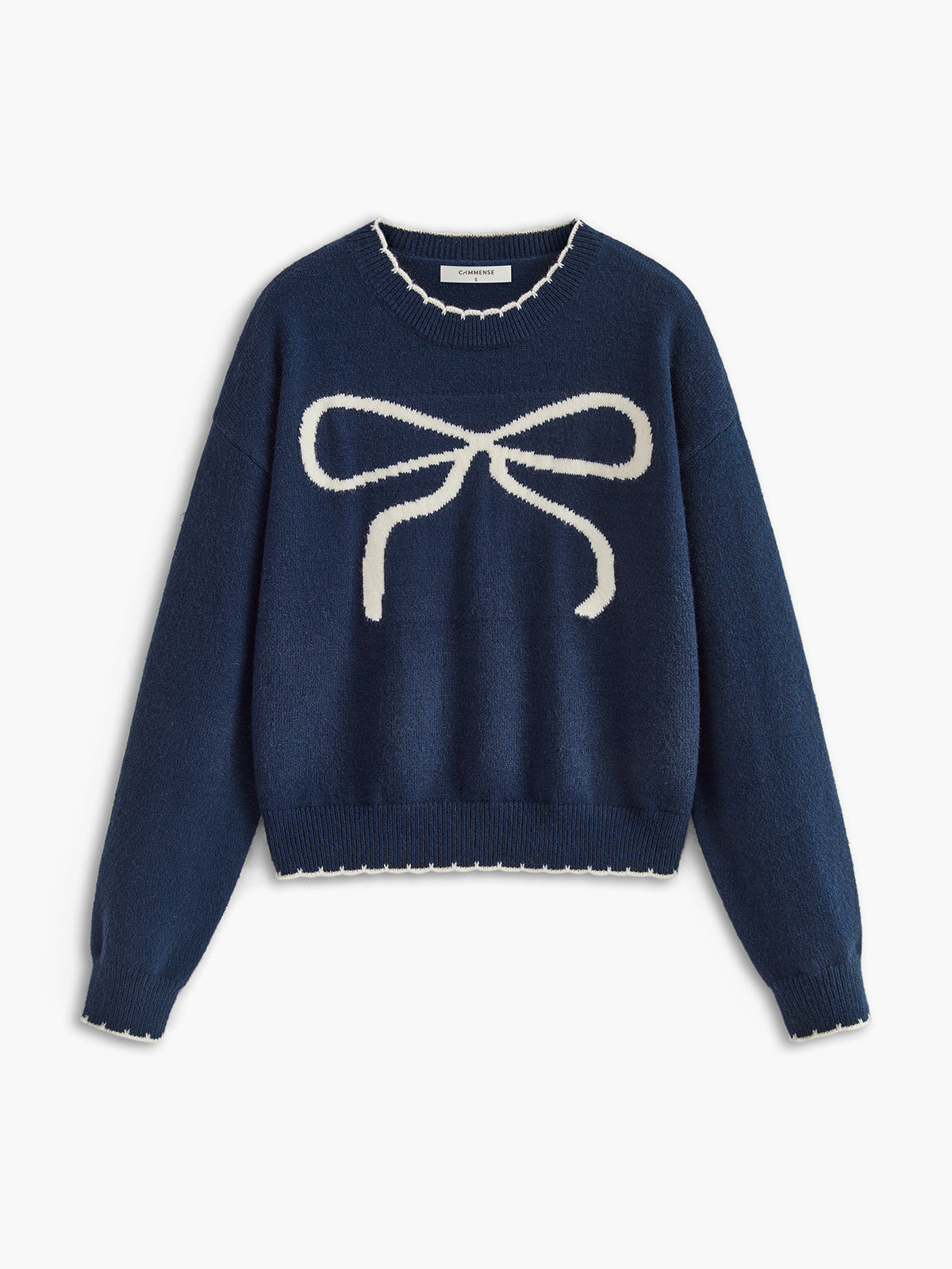 Contrast Trim Bow Sweater