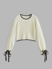 Contrast Trim Waffle Sweater