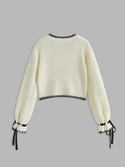 Contrast Trim Waffle Sweater